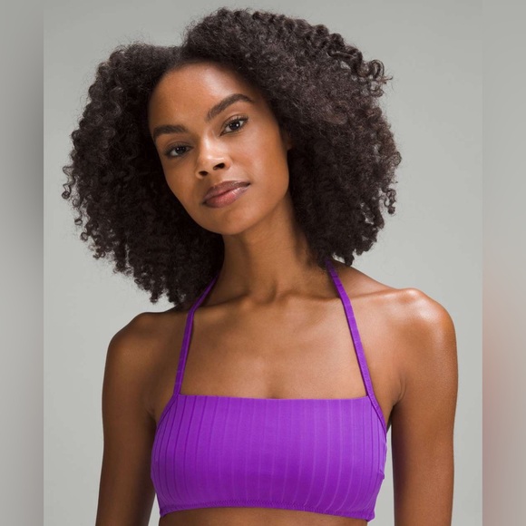 Lululemon bikini ribbed halter criss cross back top, high waisted bottoms purple - Picture 3 of 9